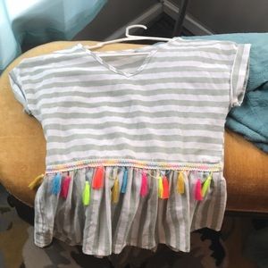 grey cropped shirt worn a lot but still looks good